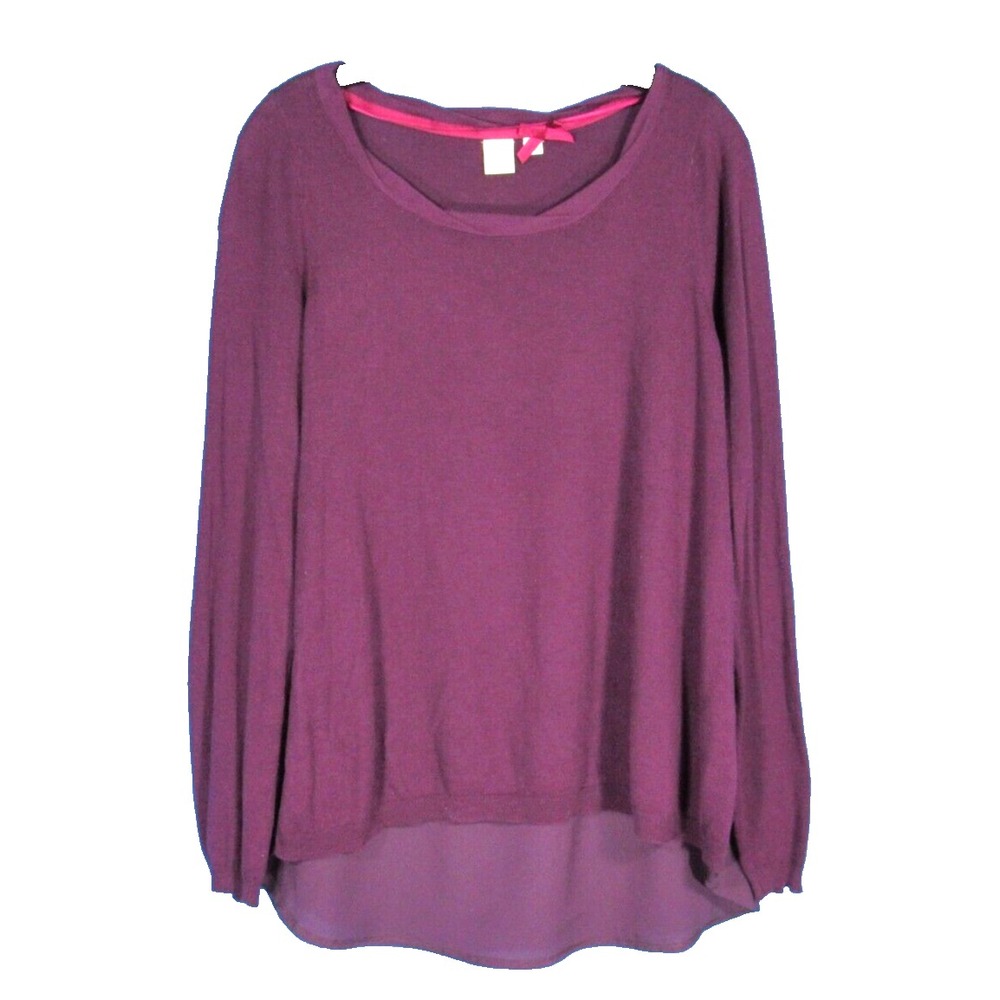 BY YELLOW BIRD Anthropologie PURPLE Thin Knit w/Chiffon Back PULLOVER SWEATER L